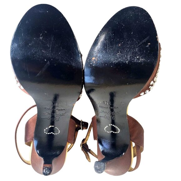 Betsey Johnson Cristie Platform Heels 7 Strappy Rhinestone Brown Gold Open Toe - Picture 8 of 13